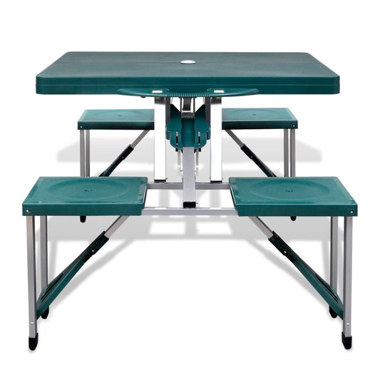 Foldable Camping Table Set with 4 Stools Aluminium Extra Light Green Foldable Camping Table Set with 4 Stools Aluminium Extra Light Green