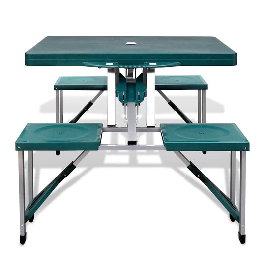 41456 vidaXL Foldable Camping Table Set with 4 Stools Aluminium Extra Light Green 41456 vidaXL Foldable Camping Table Set with 4 Stools Aluminium Extra Light Green