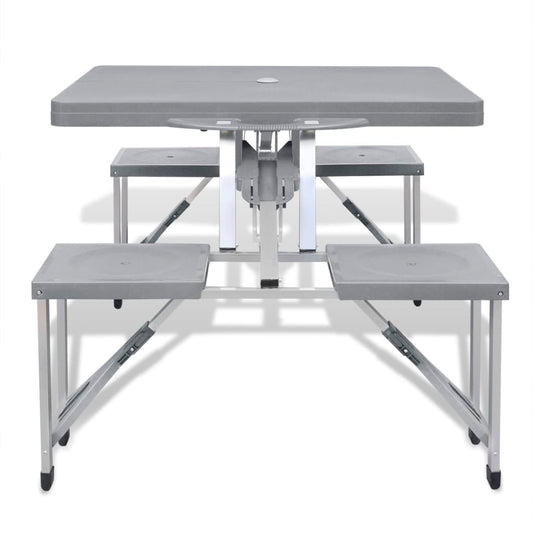 Foldable Camping Table Set with 4 Stools Aluminium Extra Light Grey Foldable Camping Table Set with 4 Stools Aluminium Extra Light Grey