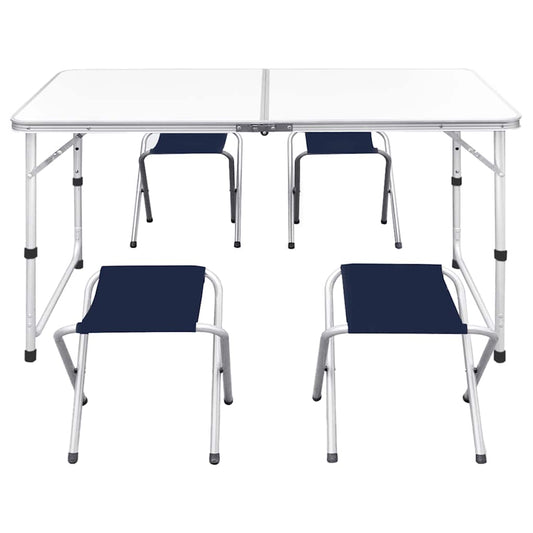 Foldable Camping Table Set with 4 Stools Height Adjustable 120 x 60 cm Foldable Camping Table Set with 4 Stools Height Adjustable 120 x 60 cm