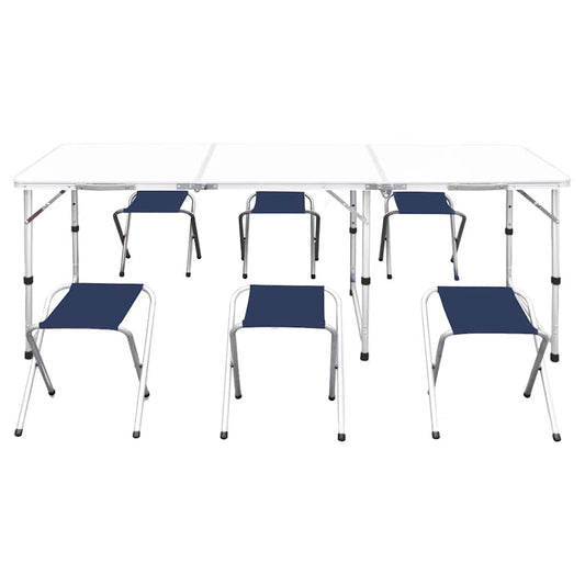 41329 Foldable Camping Table Set with 6 Stools Height Adjustable 180 x 60 cm 41329 Foldable Camping Table Set with 6 Stools Height Adjustable 180 x 60 cm