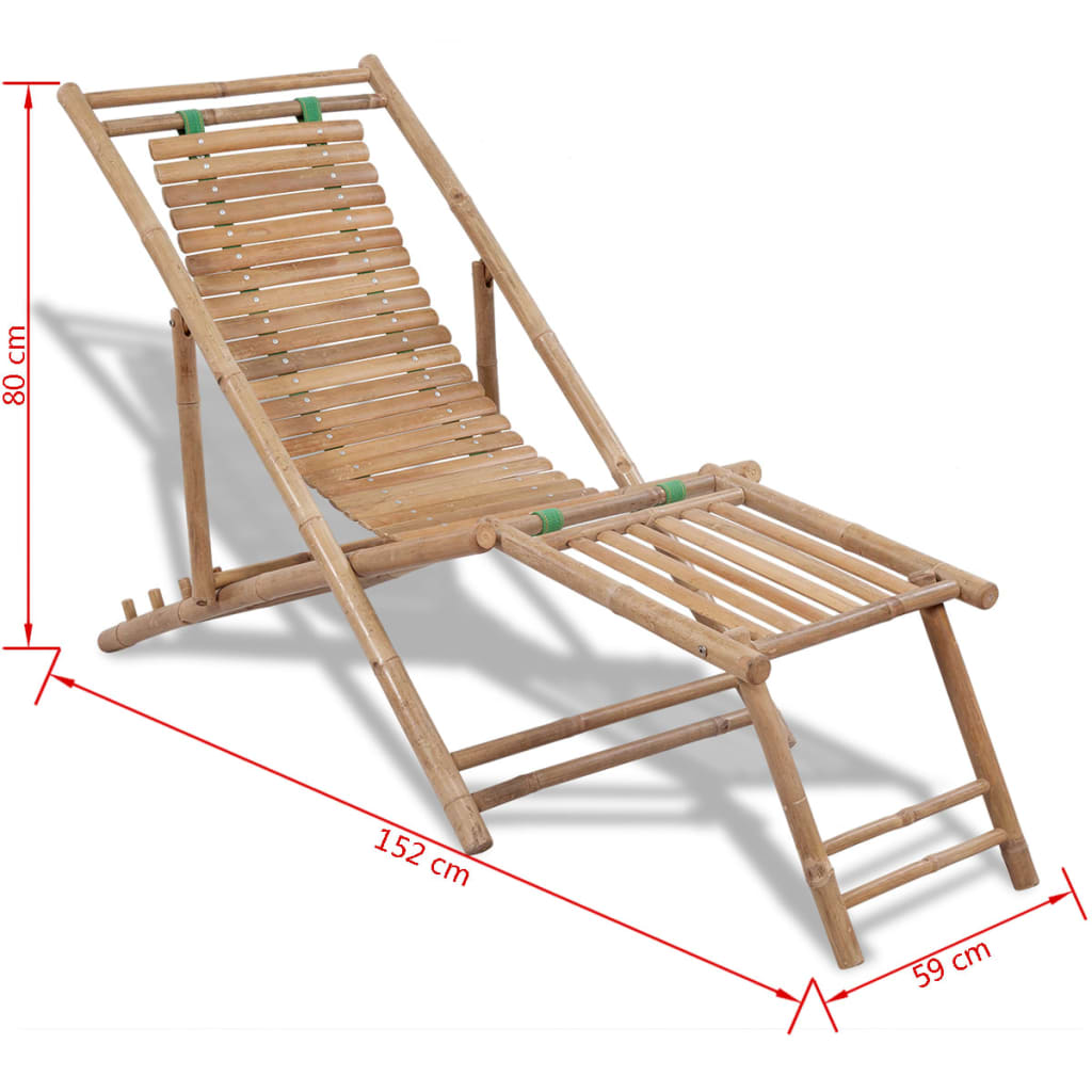 Sun Lounger | Natural Bamboo | Bamboo | Full size | Foldable