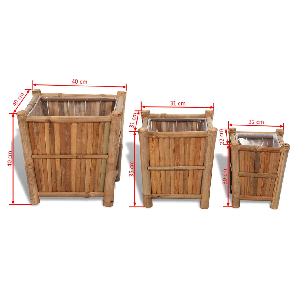 41507 3 pcs Bamboo Raised Bed with Nylon Lining