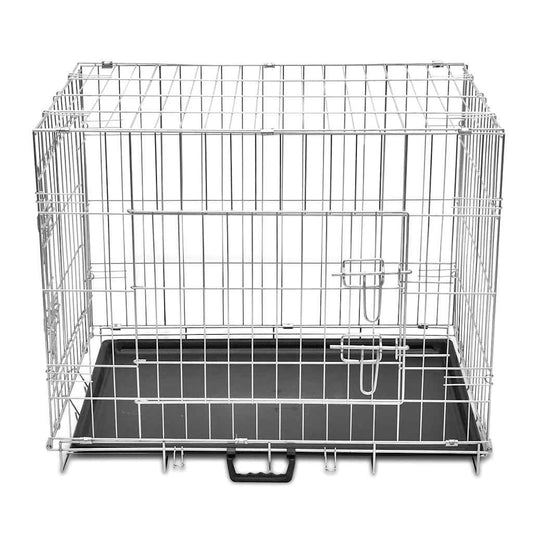 Dog Crate | Silver, Black | Galvanised Steel, Plastic | Large | Foldable Dog Crate | Silver, Black | Galvanised Steel, Plastic | Large | Foldable