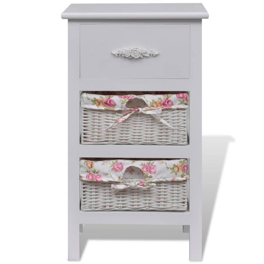 Cabinet with 1 Drawer and 2 Baskets White Paulownia Wood Cabinet with 1 Drawer and 2 Baskets White Paulownia Wood