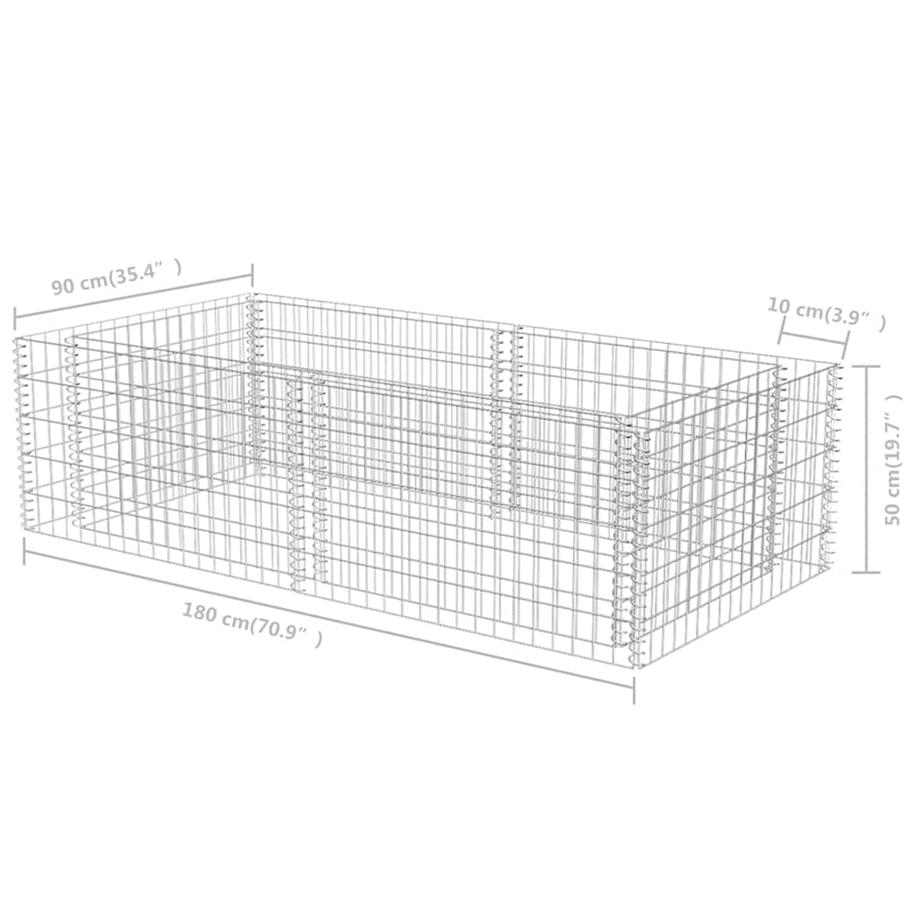141624 vidaXL Gabion Planter Galvanised Steel 180x90x50 cm