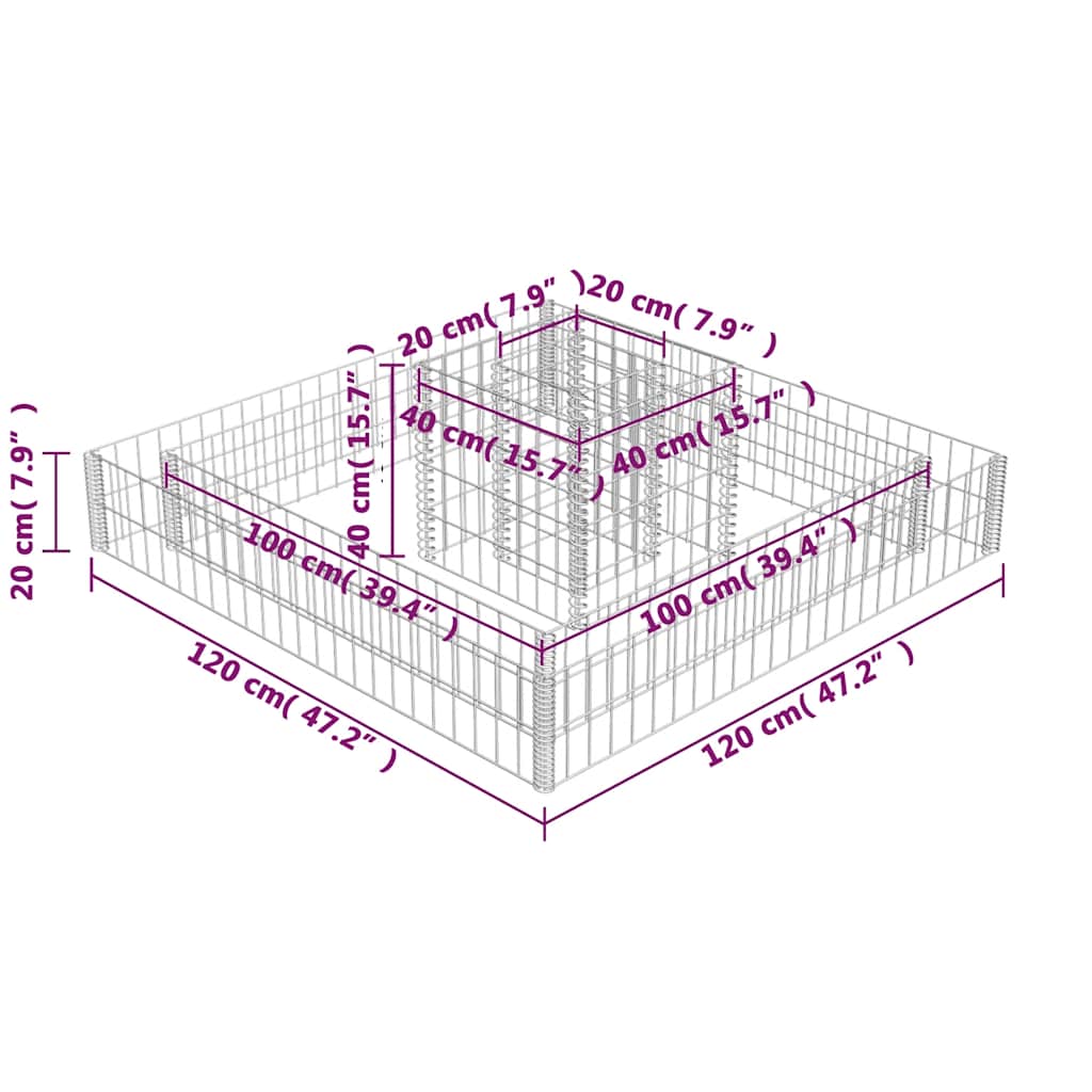 141625 vidaXL Gabion Planter Galvanised Steel 120x120x20