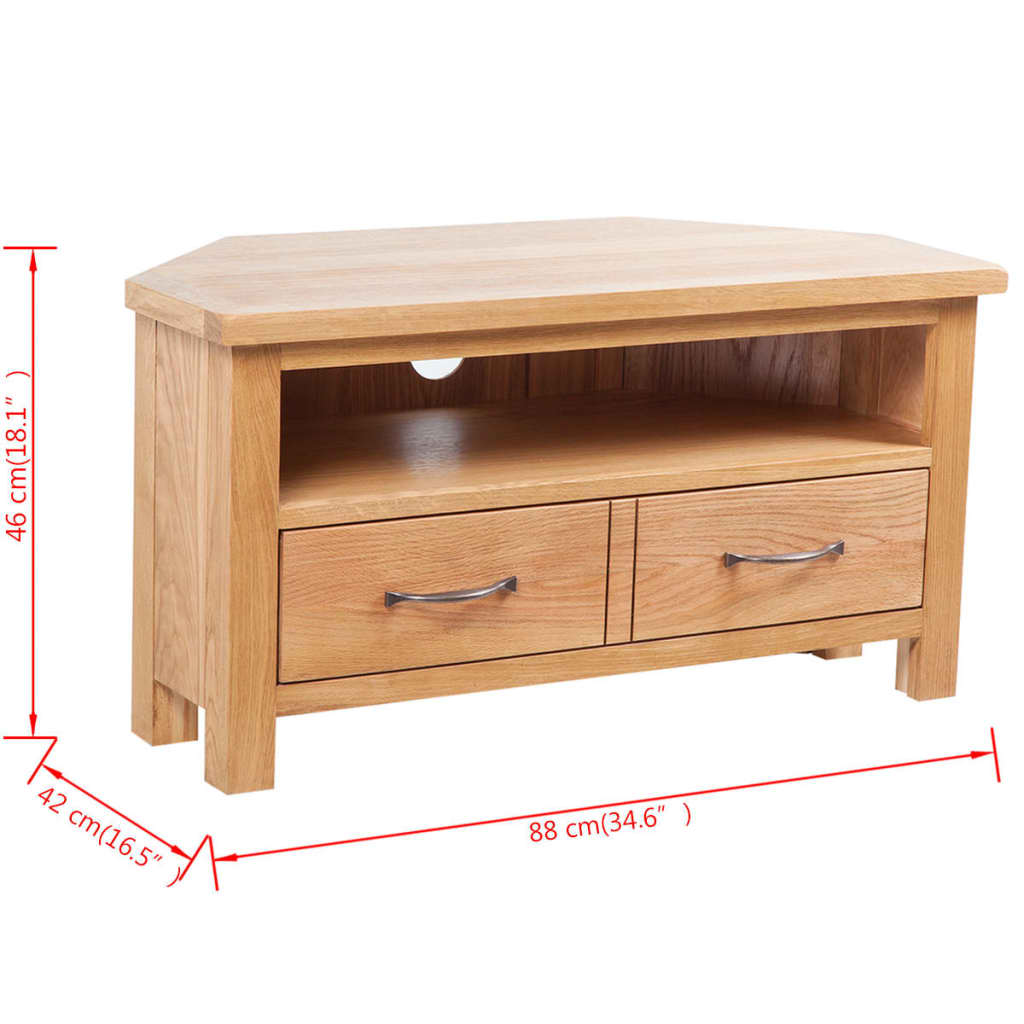 241676 vidaXL TV Cabinet with Drawer 88 x 42 x 46 cm Solid Oak Wood
