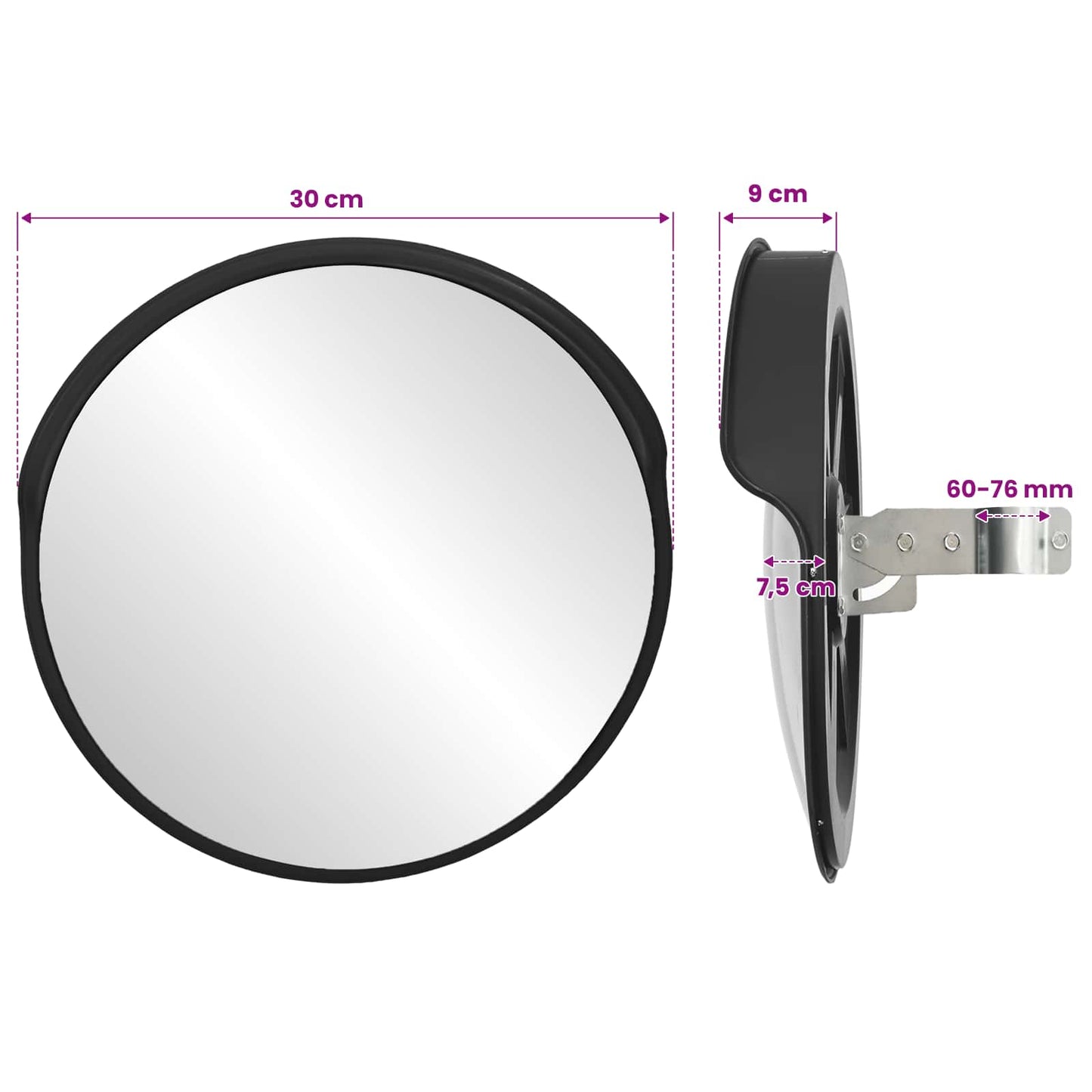 141679 vidaXL Convex Traffic Mirror PC Plastic Black 30 cm Outdoor