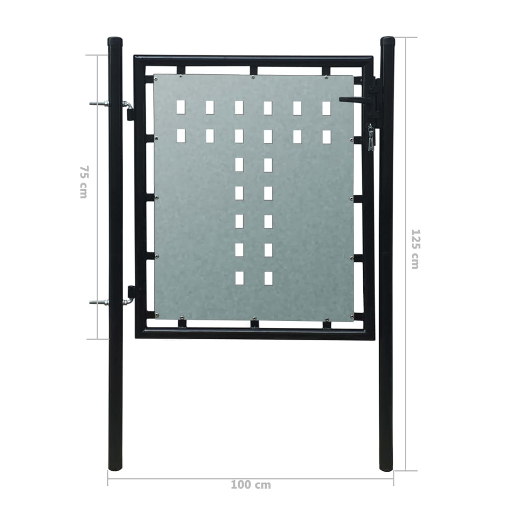 Black Single Door Fence Gate 100x75 cm