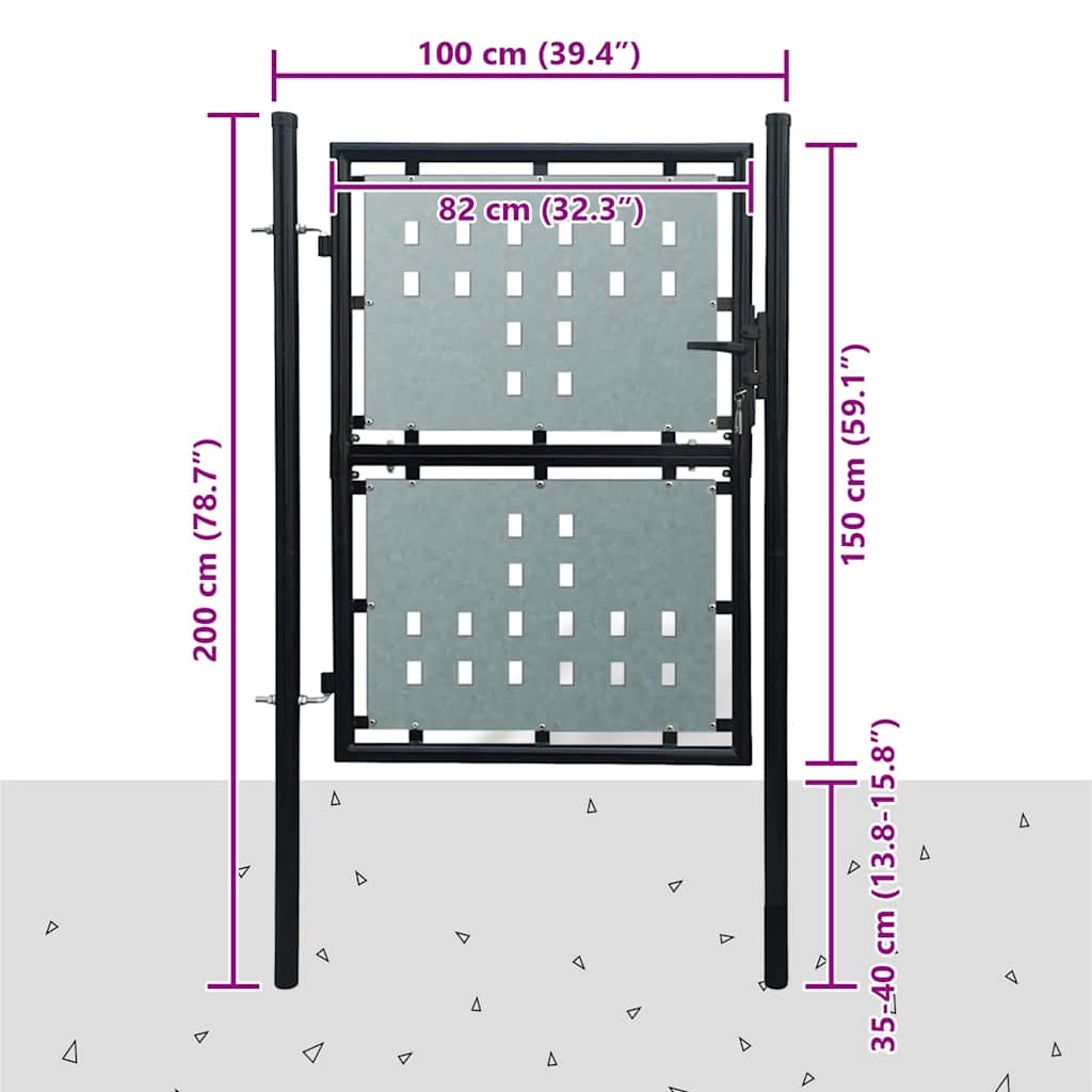Black Single Door Fence Gate 100x150 cm