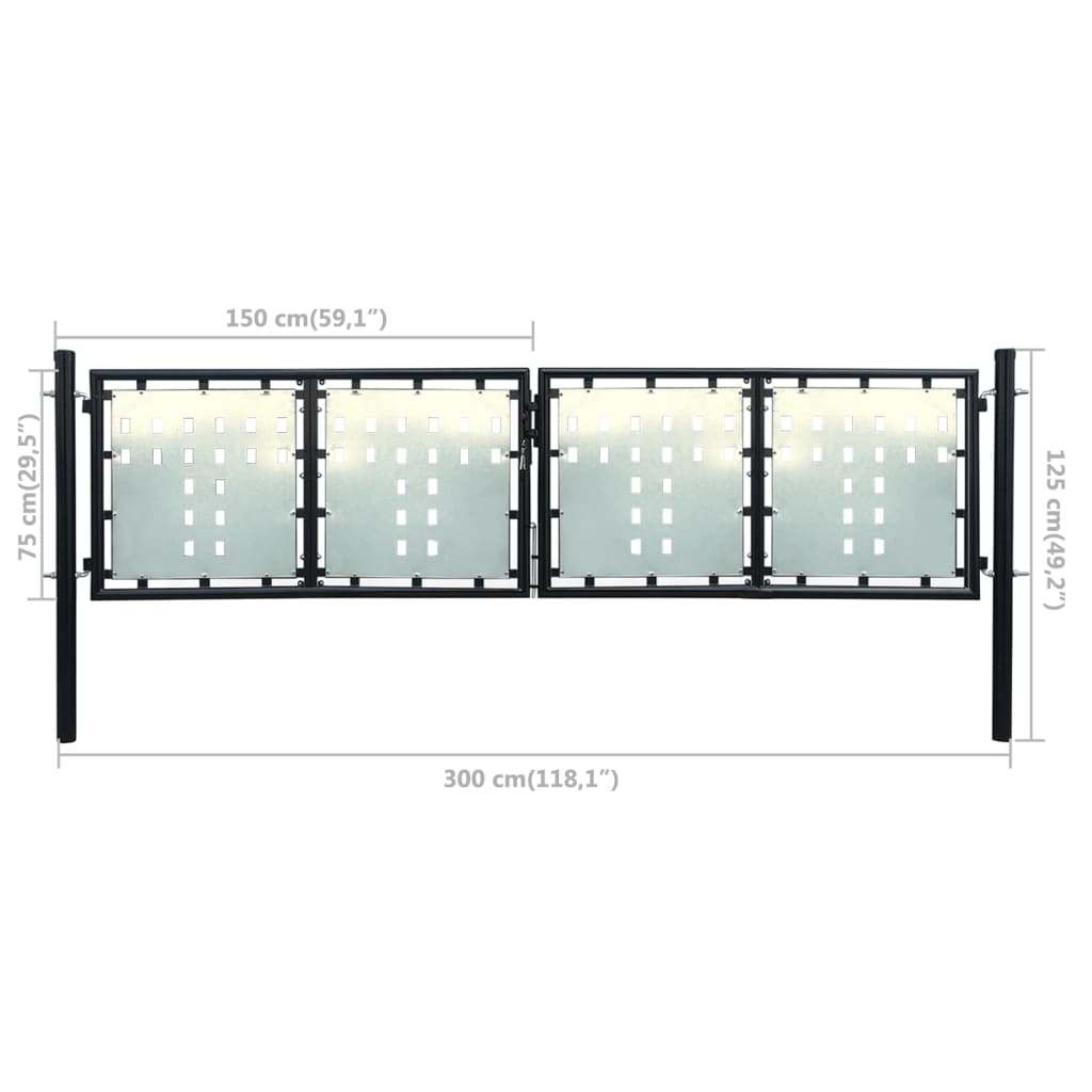 141690 vidaXL Black Single Door Fence Gate 300x75 cm