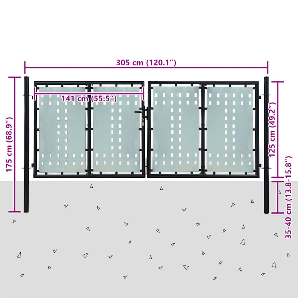 141692 vidaXL Black Single Door Fence Gate 300x125 cm