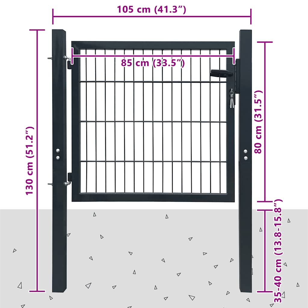 141740 vidaXL 2D Fence Gate (Single) Anthracite Grey 100x80 cm