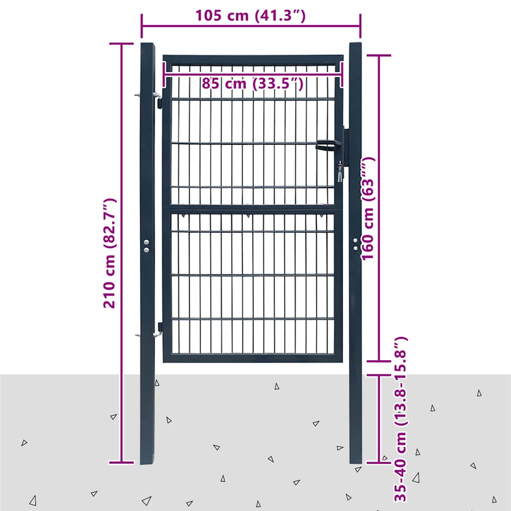 2D Fence Gate (Single) Anthracite Grey 100x160 cm