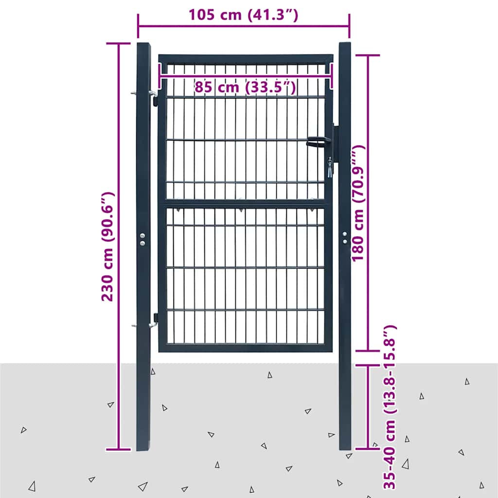 2D Fence Gate (Single) Anthracite Grey 100x180 cm
