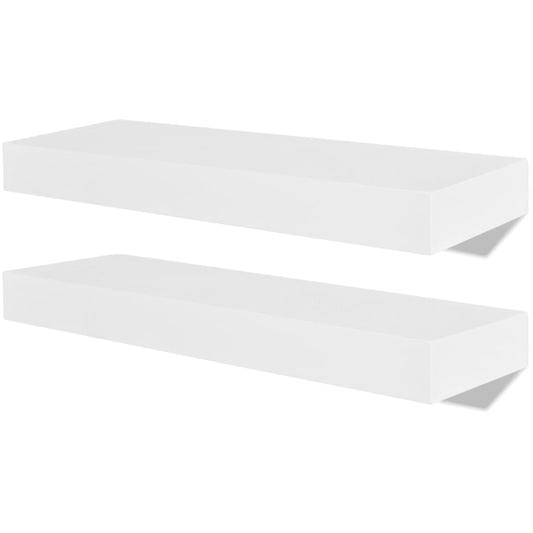 2 White MDF Floating Wall Display Shelves Book/DVD Storage 2 White MDF Floating Wall Display Shelves Book/DVD Storage