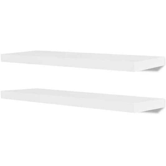 2 White MDF Floating Wall Display Shelves Book/DVD Storage 2 White MDF Floating Wall Display Shelves Book/DVD Storage