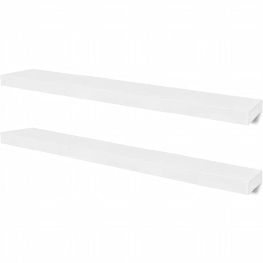 2 White MDF Floating Wall Display Shelves Book/DVD Storage 2 White MDF Floating Wall Display Shelves Book/DVD Storage