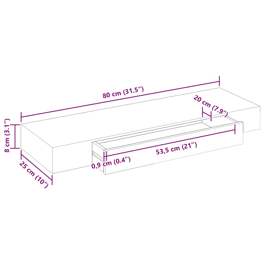 White MDF Floating Wall Display Shelf 1 Drawer Book/DVD Storage