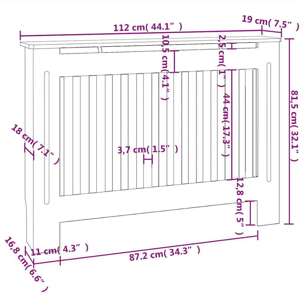 White Radiator Cover Heating Cabinet 112 cm Engineered Wood