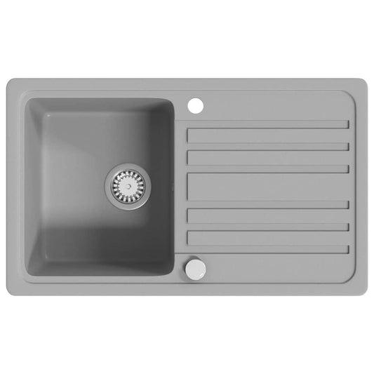 Granite Kitchen Sink Single Basin with Drainer Reversible Grey Granite Kitchen Sink Single Basin with Drainer Reversible Grey