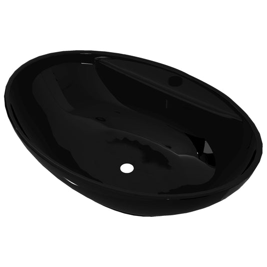 Ceramic Bathroom Sink Basin Faucet/Overflow Hole Black Oval Ceramic Bathroom Sink Basin Faucet/Overflow Hole Black Oval