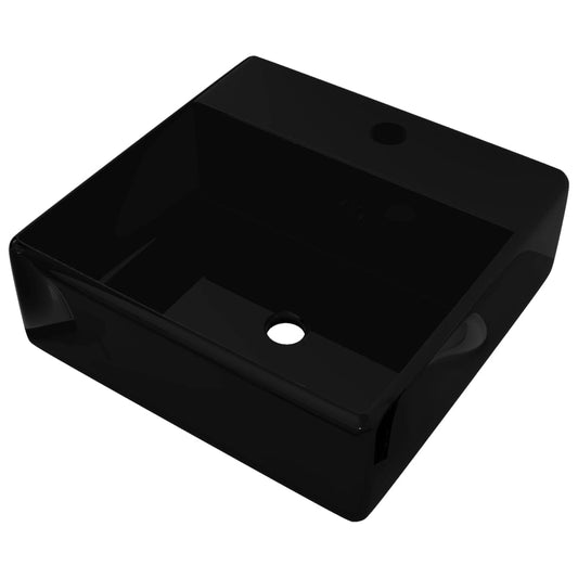 Ceramic Bathroom Sink Basin Faucet /Overflow Hole Black Square Ceramic Bathroom Sink Basin Faucet /Overflow Hole Black Square