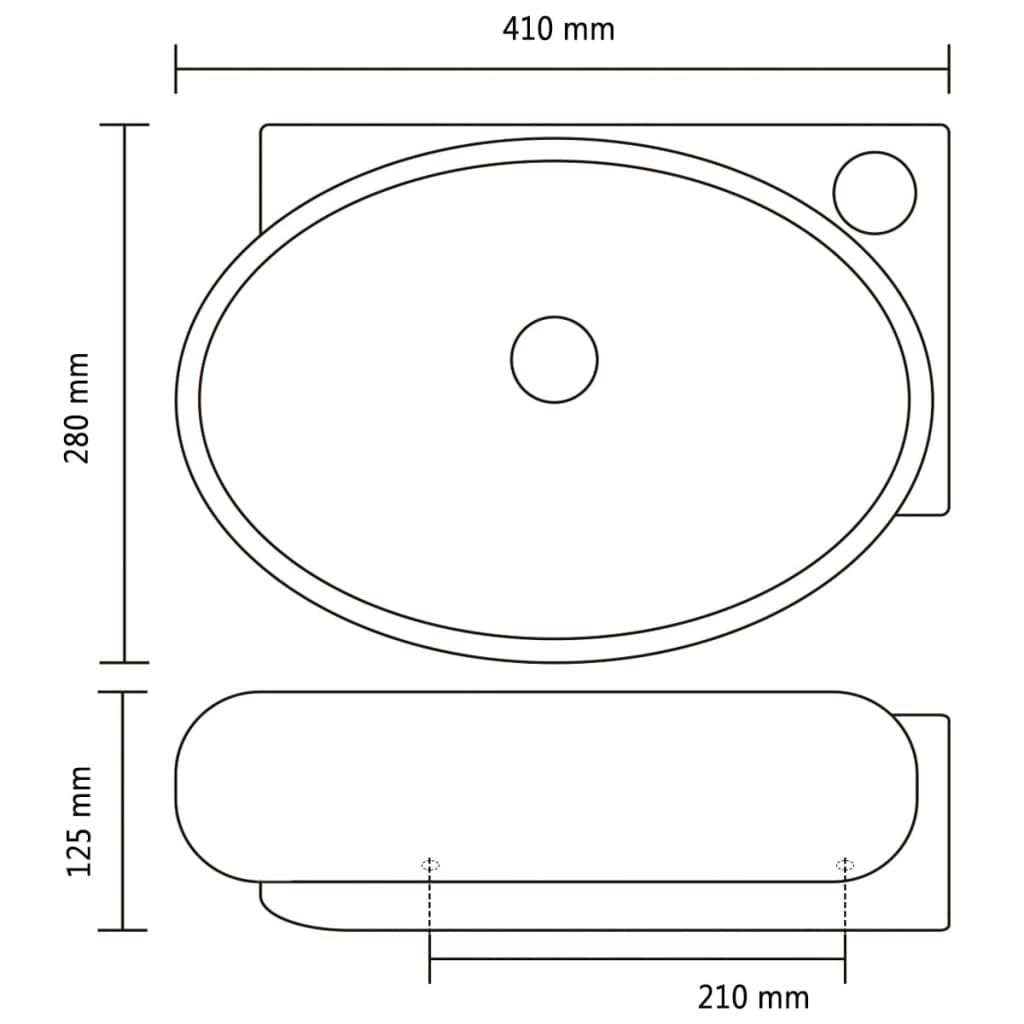 141925 Ceramic Bathroom Sink Basin Faucet/Overflow Hole Black Round