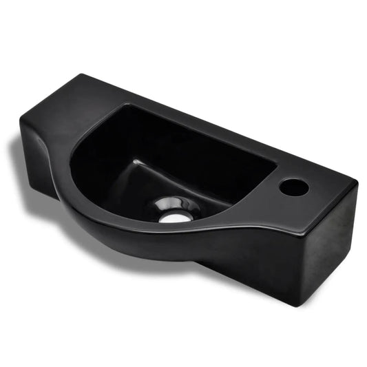 Ceramic Bathroom Sink Basin with Faucet Hole Black Ceramic Bathroom Sink Basin with Faucet Hole Black
