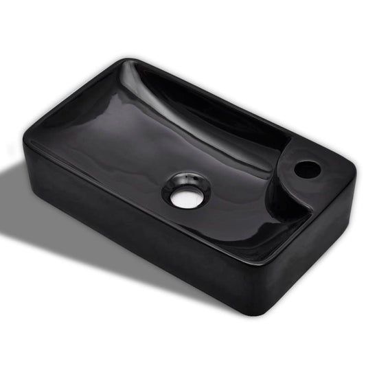 Ceramic Bathroom Sink Basin with Faucet Hole Black Ceramic Bathroom Sink Basin with Faucet Hole Black