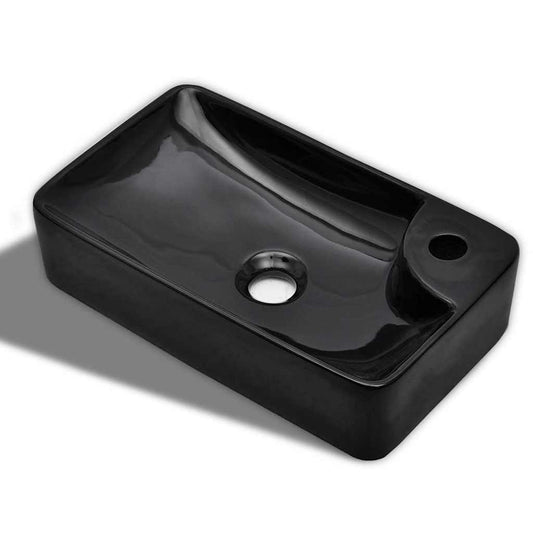 Ceramic Bathroom Sink Basin with Faucet Hole Black Ceramic Bathroom Sink Basin with Faucet Hole Black