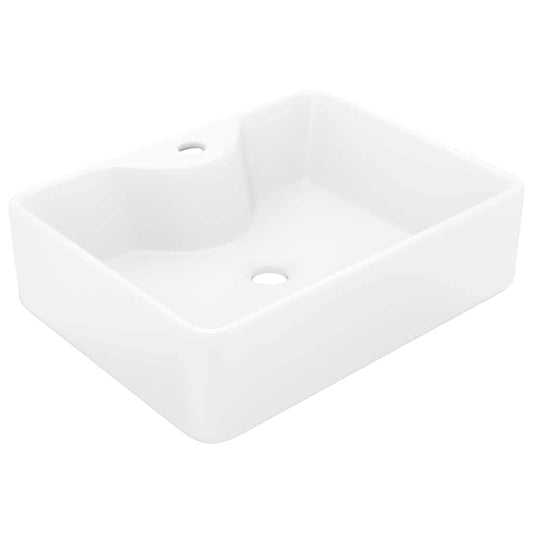 Ceramic Bathroom Sink Basin with Faucet Hole White Square Ceramic Bathroom Sink Basin with Faucet Hole White Square