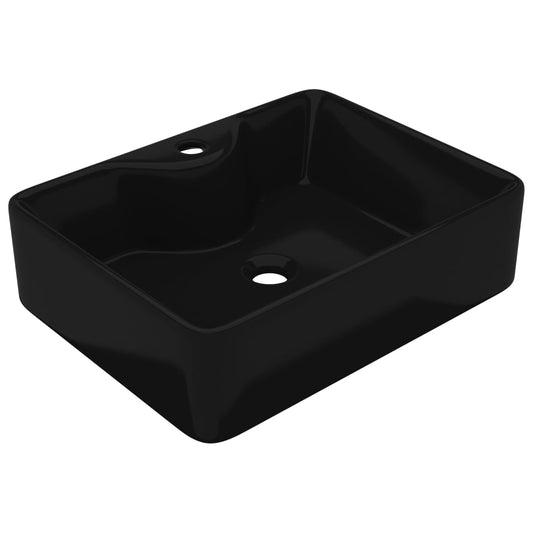 Ceramic Bathroom Sink Basin with Faucet Hole Black Square Ceramic Bathroom Sink Basin with Faucet Hole Black Square
