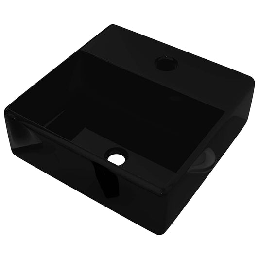 Ceramic Bathroom Sink Basin with Faucet Hole Black Square Ceramic Bathroom Sink Basin with Faucet Hole Black Square