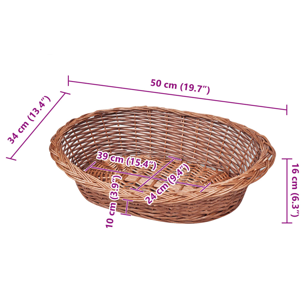 Dog Basket | Natural | Willow | 50 cm | Lightweight | Dog Bed | Oval