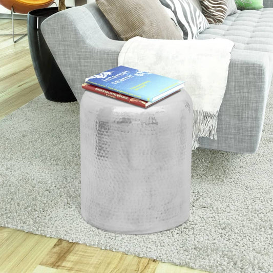 Hammered Aluminium Stool/Side Table Silver Hammered Aluminium Stool/Side Table Silver