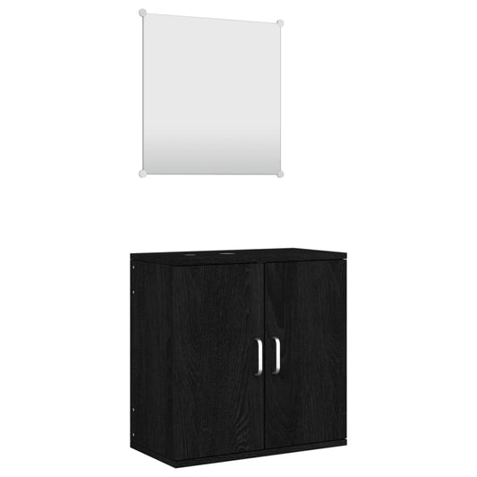 2 Piece Bathroom Furniture Set Black Engineered Wood 2 Piece Bathroom Furniture Set Black Engineered Wood