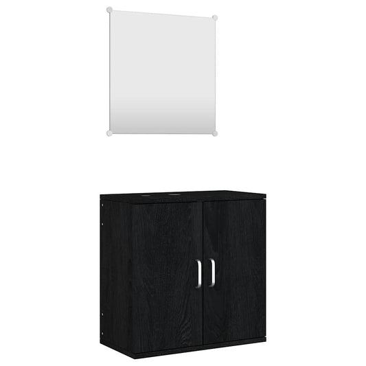 2 Piece Bathroom Furniture Set Black Engineered Wood 2 Piece Bathroom Furniture Set Black Engineered Wood
