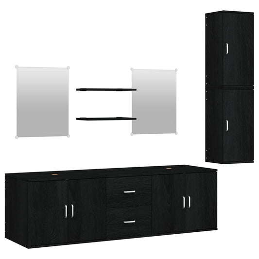 7 Piece Bathroom Furniture Set Black Engineered Wood 7 Piece Bathroom Furniture Set Black Engineered Wood