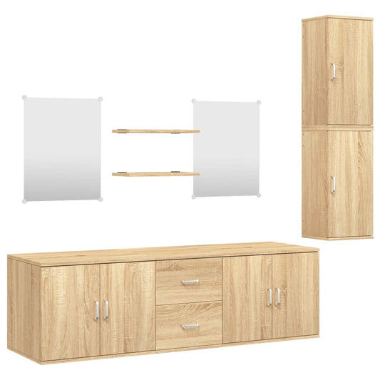 7 Piece Bathroom Furniture Set Oak Engineered Wood 7 Piece Bathroom Furniture Set Oak Engineered Wood