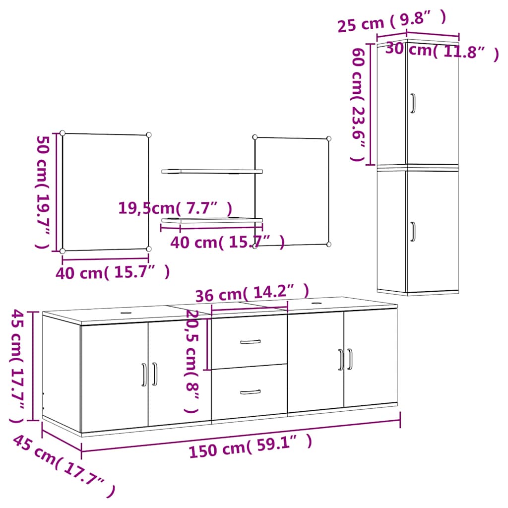 7 Piece Bathroom Furniture Set Oak Engineered Wood