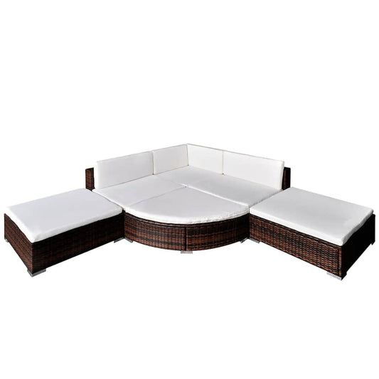 6 Piece Garden Lounge Set with Cushions Poly Rattan Brown 6 Piece Garden Lounge Set with Cushions Poly Rattan Brown