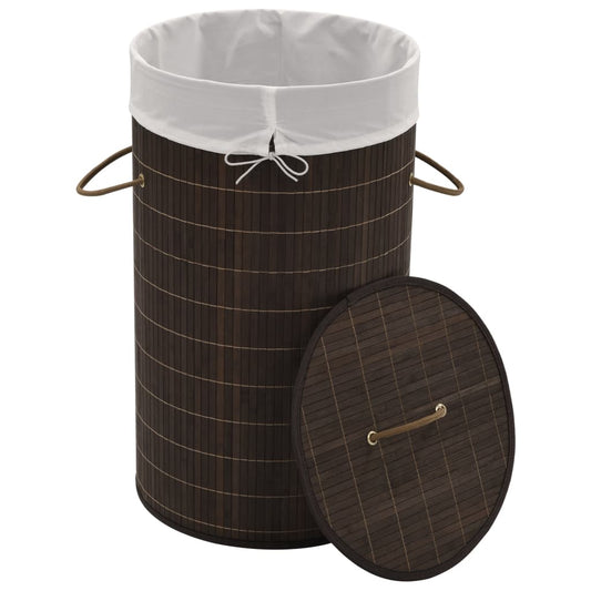 Bamboo Laundry Bin Round Dark Brown Bamboo Laundry Bin Round Dark Brown