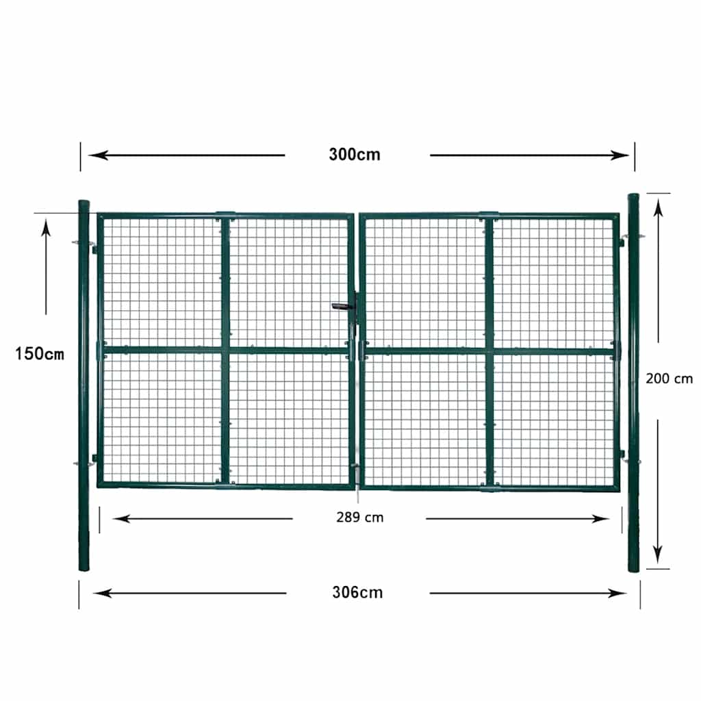 Double Door Fence Gate 300x150 cm Powder-Coated Steel