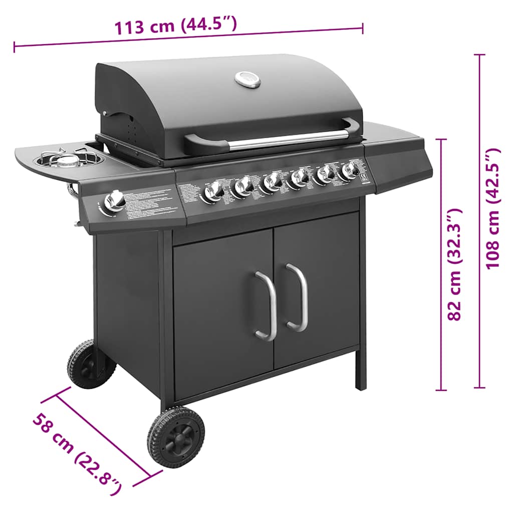 Gas Barbecue Grill 6+1 Cooking Zone Black