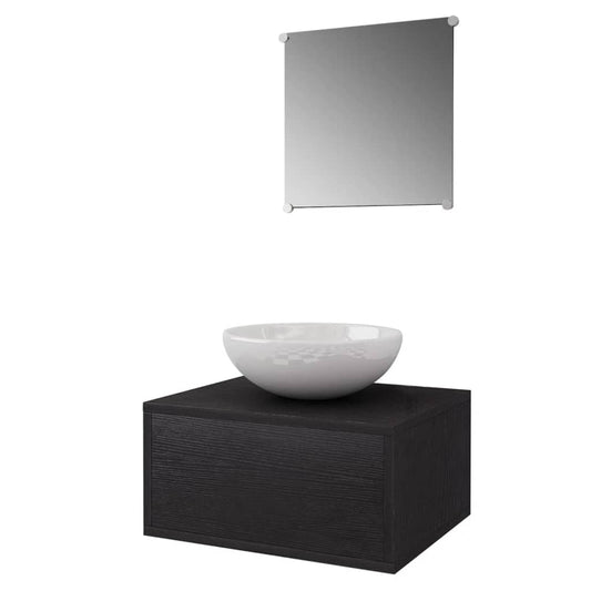 Bathroom Cabinet | Black and White | Engineered wood, Ceramic | Compact Bathroom Cabinet | Black and White | Engineered wood, Ceramic | Compact