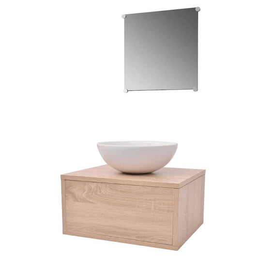 Three Piece Bathroom Furniture and Basin Set Beige Three Piece Bathroom Furniture and Basin Set Beige