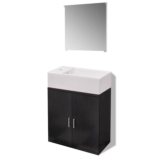 Bathroom Cabinet | Black and White | Engineered wood, Ceramic | Compact Bathroom Cabinet | Black and White | Engineered wood, Ceramic | Compact