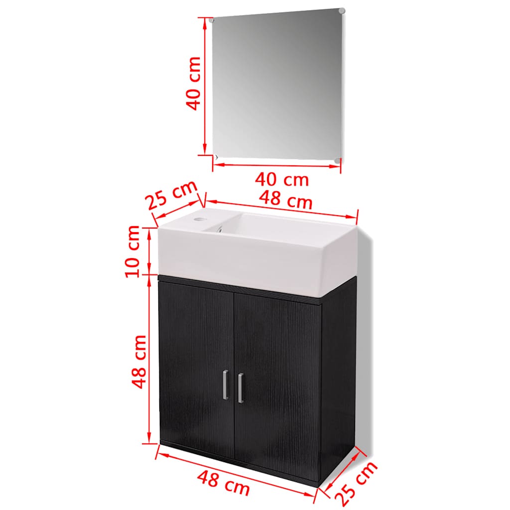 Bathroom Cabinet | Black and White | Engineered wood, Ceramic | Compact